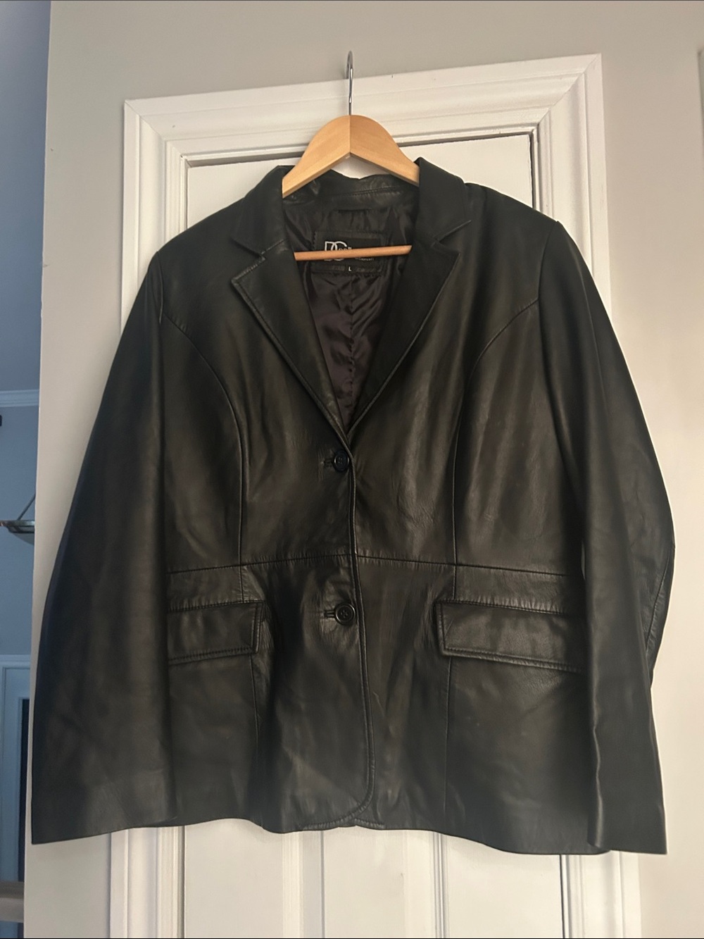 Classic Black Leather Women's Blazer Jacket